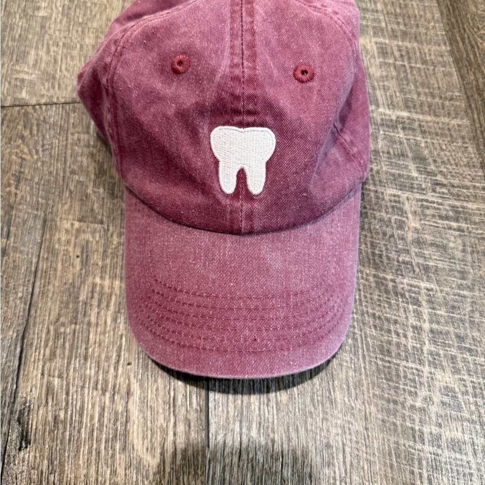 Red/pink ball cap with Tooth Embroidery
